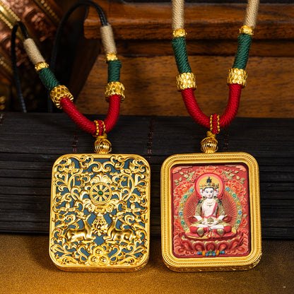 Green Tara Zakhilam Fifth Master's Past and Present Lives Necklace Hand drawn Tangka Brass Necklace