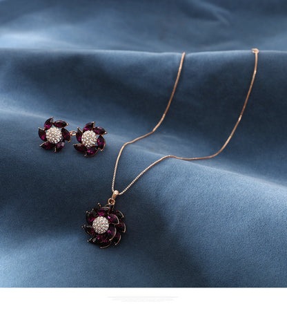 earrings  Autumn and winter niche flower jewelry set with diamond crystal for women necklace and earrings