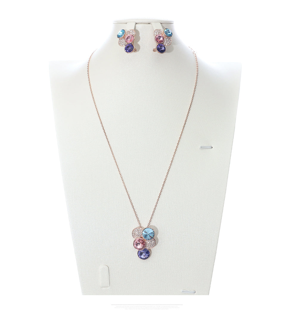 Necklace and earrings set, versatile inlaid crystal earrings, long necklace