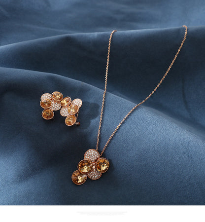 Necklace and earrings set, versatile inlaid crystal earrings, long necklace