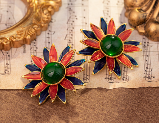 earrings  Alloy Multicolor Flower High Luxury Medieval Style Earrings Palace  Wholesale is available starting from 3 pieces.