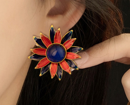 earrings  Alloy Multicolor Flower High Luxury Medieval Style Earrings Palace  Wholesale is available starting from 3 pieces.