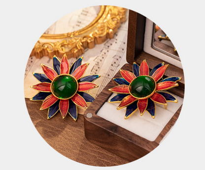 earrings  Alloy Multicolor Flower High Luxury Medieval Style Earrings Palace  Wholesale is available starting from 3 pieces.