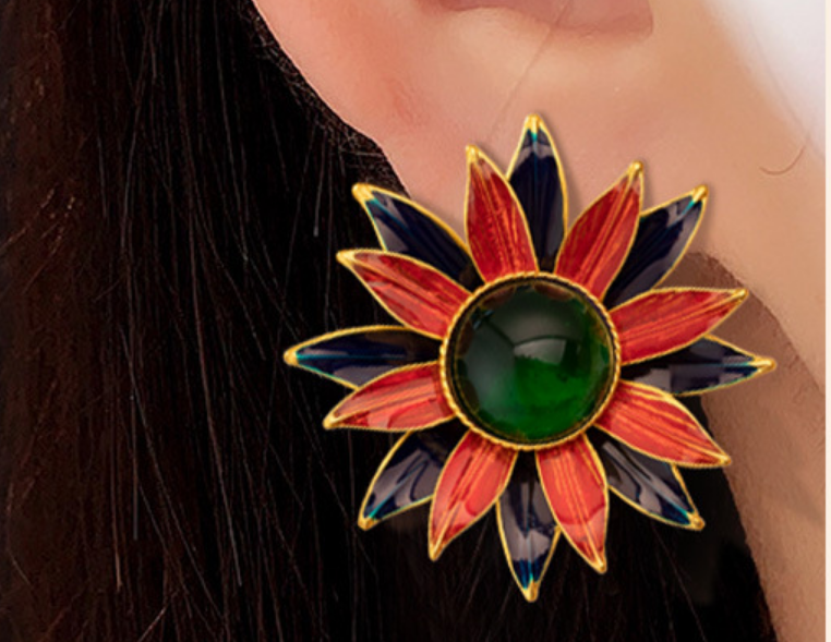 earrings  Alloy Multicolor Flower High Luxury Medieval Style Earrings Palace  Wholesale is available starting from 3 pieces.