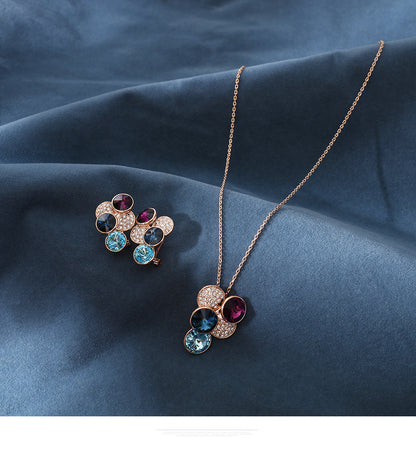 Necklace and earrings set, versatile inlaid crystal earrings, long necklace