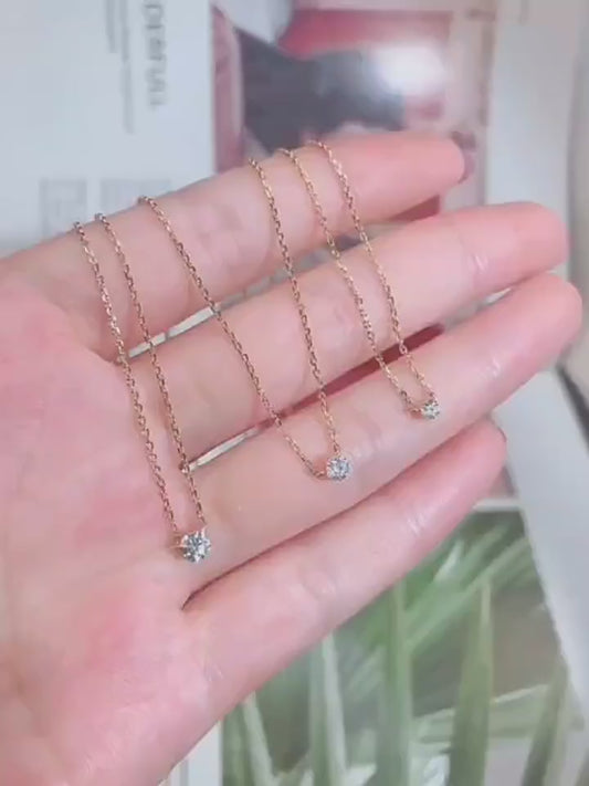 Agete simple round claw free diamond necklace 925 sterling silver gold-plated 10/20/30 layered collarbone chain