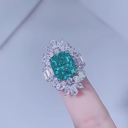 S925 Full body Silver Colored Jewelry Simulation Tourmaline Paraiba Bikou Handmade Ring 10 * 12