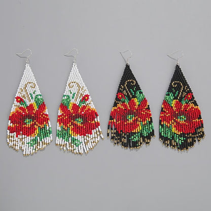 New retro ethnic style handmade flower tassel earrings and earrings