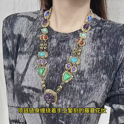 Antique natural stone made necklaces, earrings, amethyst, pine stone tassel earrings