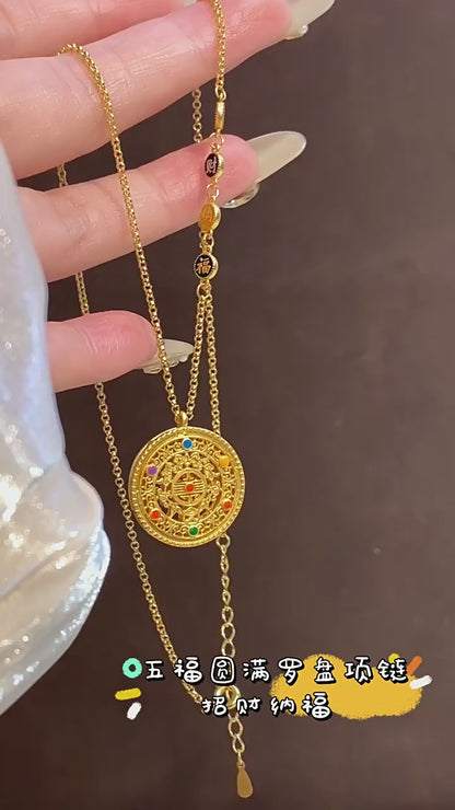 S925 pure silver eight treasure compass pendant, medieval gold flower silk, auspicious enamel, perfect and auspicious eight treasure necklace
