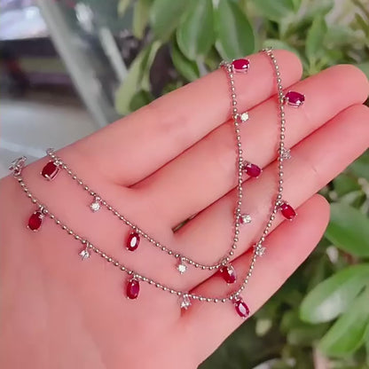 S925 pure silver inlaid with natural ruby bracelet, simple and fashionable # Caibao Jewelry