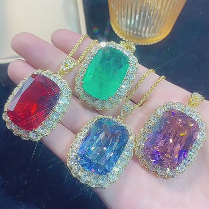 2024 New Jewelry Copper Bottom Gold Plated European and American Simulated Color Treasure Pendant Necklace
