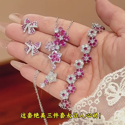 Jewelry set with earrings, bracelet, and collarbone chain for women