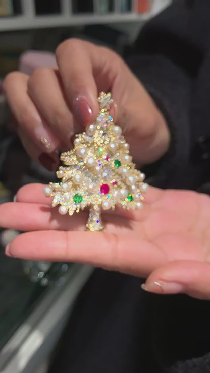Original natural pearl copper zircon Christmas tree chest flower brooch Christmas gift