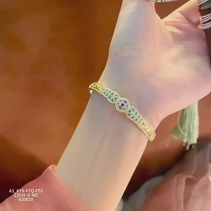 999.9 New Chinese style Palace Lotus Ruyi Bracelet with Gold Inscription and Enamel Color Opening Bracelet