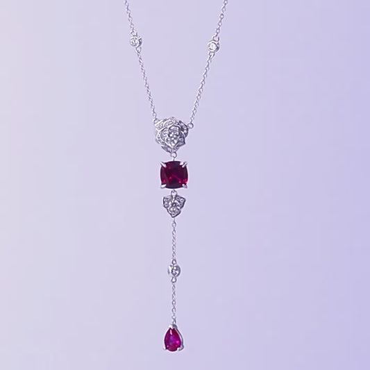 Simulated rose cultivation red treasure long necklace S925 silver inlaid colorful treasure necklace fashionable light luxury