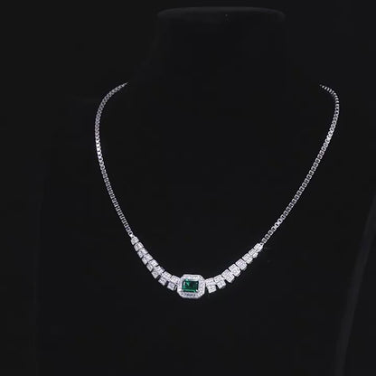 New cultivated emerald evening dress chain pendant S925 silver inlaid cultivated colorful treasure necklace