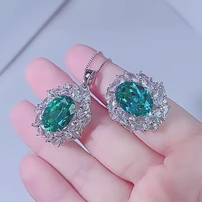 S925 Jewelry Full body Silver Colored Jewel Paraibadan Pendant Ring Set Main 10 * 14