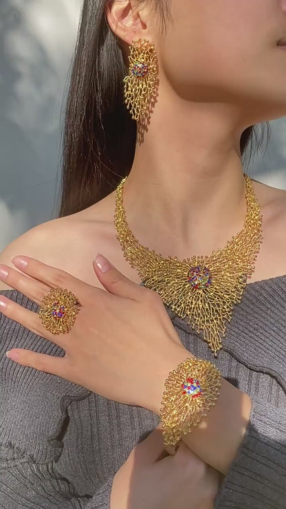 European and American Dubai 18K inlaid rhinestone necklace, earrings, rings, bracelets, jewelry set