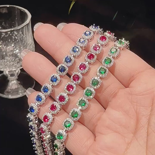 Jewelry European and American Retro Simulation Corundum Full Diamond Bracelet Handmade Main Stone 4mm