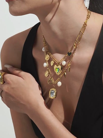 Love Block Zircon DIY Multi accessory Necklace Fashion Personality Freshwater Pearl 18k Real Gold Jewelry