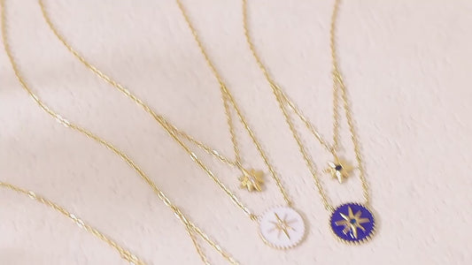 Titanium steel necklace, compass, eight pointed star necklace, Roman retro style, double-layer layered collarbone chain