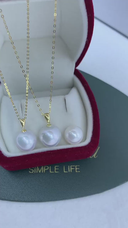 Freshwater 12-13mm Round Strong Light Single Pearl Melon Head Pendant Sai Australian White G18 K Gold O-shaped Necklace